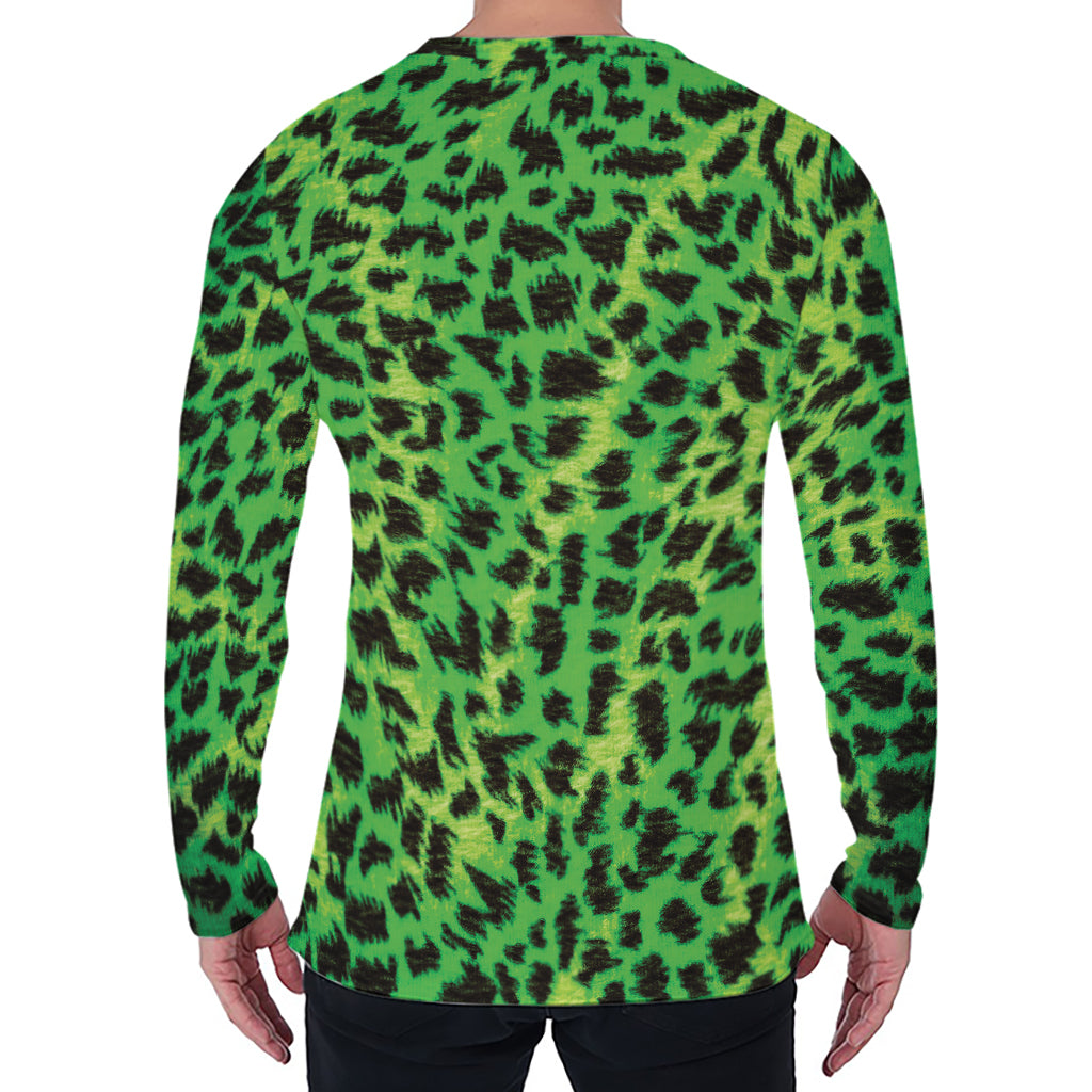 Green And Black Cheetah Print Men's Long Sleeve T-Shirt