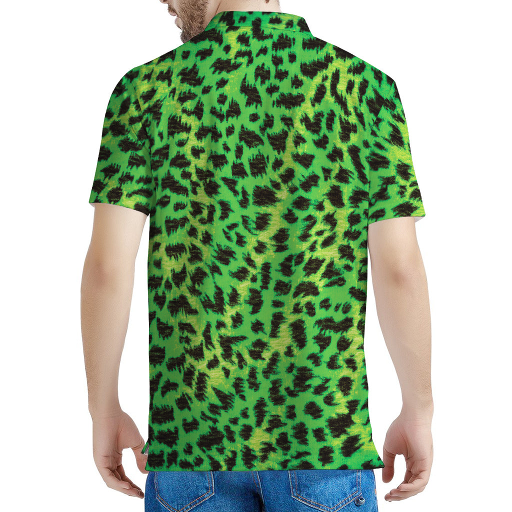 Green And Black Cheetah Print Men's Polo Shirt