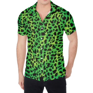 Green And Black Cheetah Print Men's Shirt