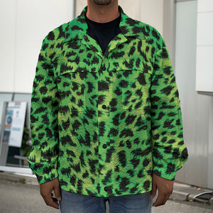 Green And Black Cheetah Print Men's Shirt Jacket