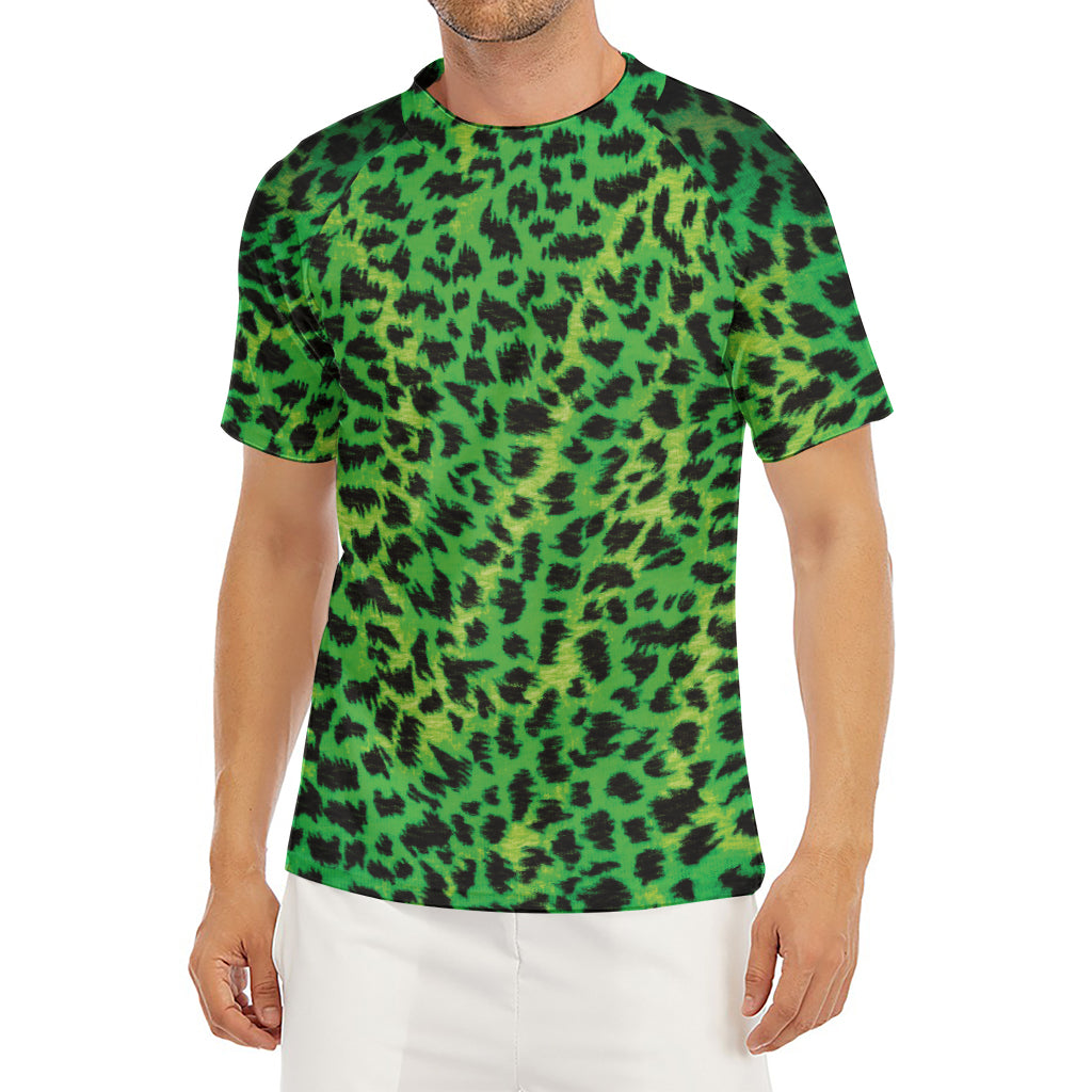 Green And Black Cheetah Print Men's Short Sleeve Rash Guard