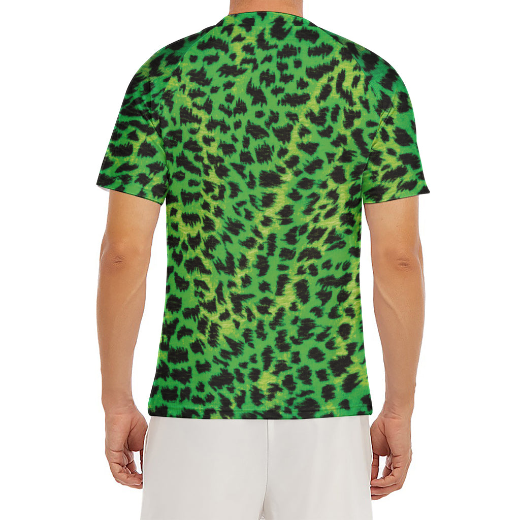 Green And Black Cheetah Print Men's Short Sleeve Rash Guard