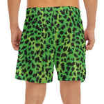 Green And Black Cheetah Print Men's Split Running Shorts