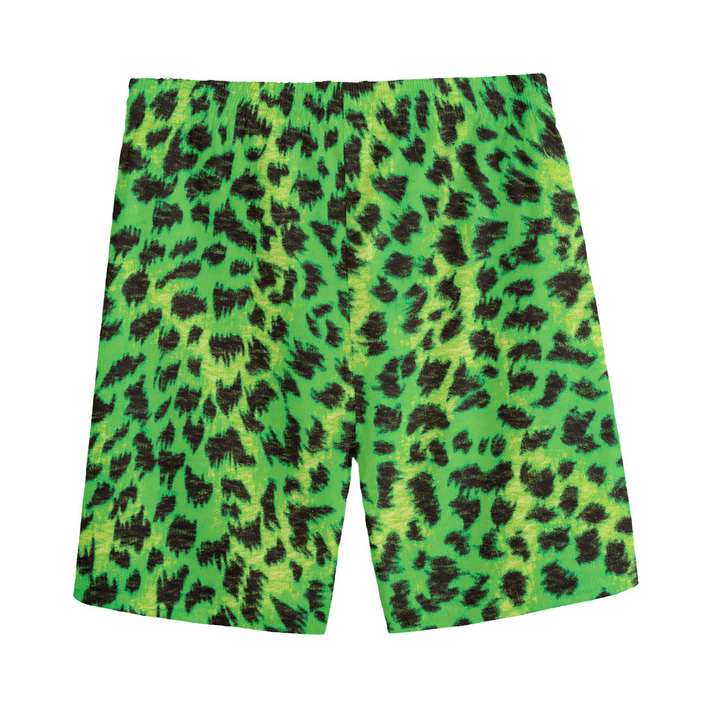 Green And Black Cheetah Print Men's Sports Shorts