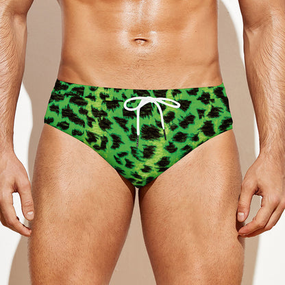 Green And Black Cheetah Print Men's Swim Briefs