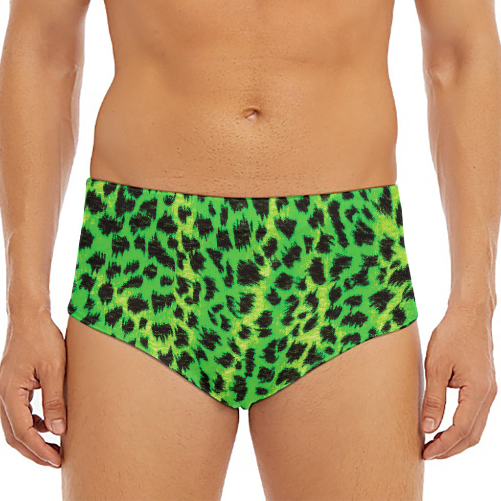 Green And Black Cheetah Print Men's Triangle Swim Briefs