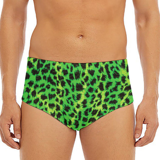 Green And Black Cheetah Print Men's Triangle Swim Briefs
