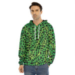 Green And Black Cheetah Print Men's Velvet Pullover Hoodie