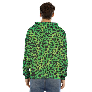 Green And Black Cheetah Print Men's Velvet Pullover Hoodie