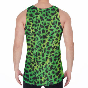 Green And Black Cheetah Print Men's Velvet Tank Top