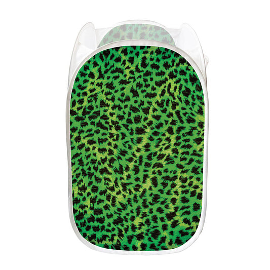 Green And Black Cheetah Print Mesh Laundry Hamper