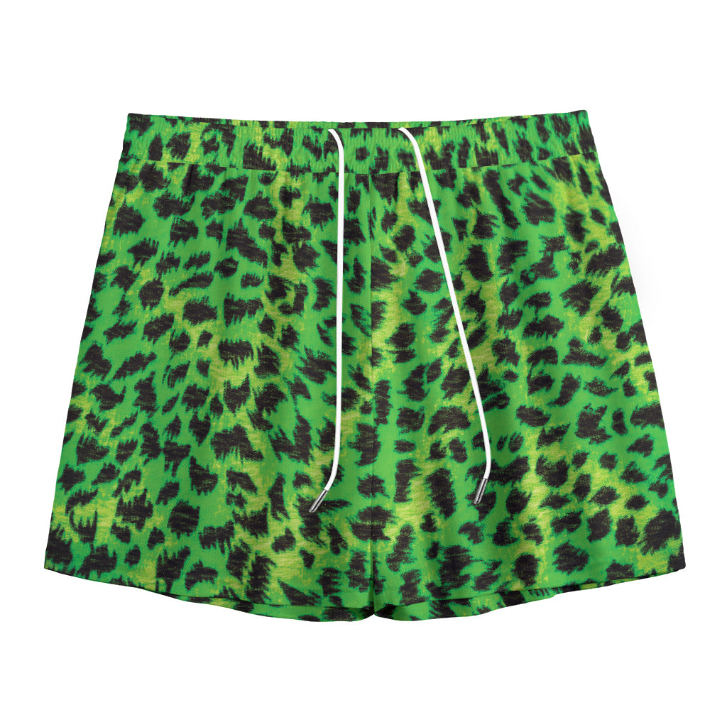 Green And Black Cheetah Print Mesh Shorts