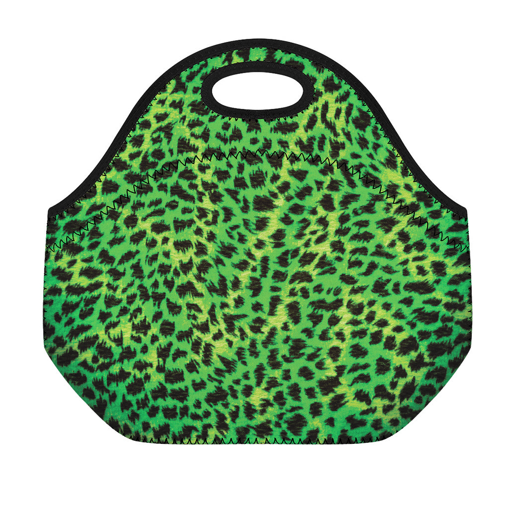 Green And Black Cheetah Print Neoprene Lunch Bag