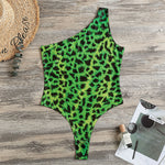 Green And Black Cheetah Print One Shoulder Bodysuit