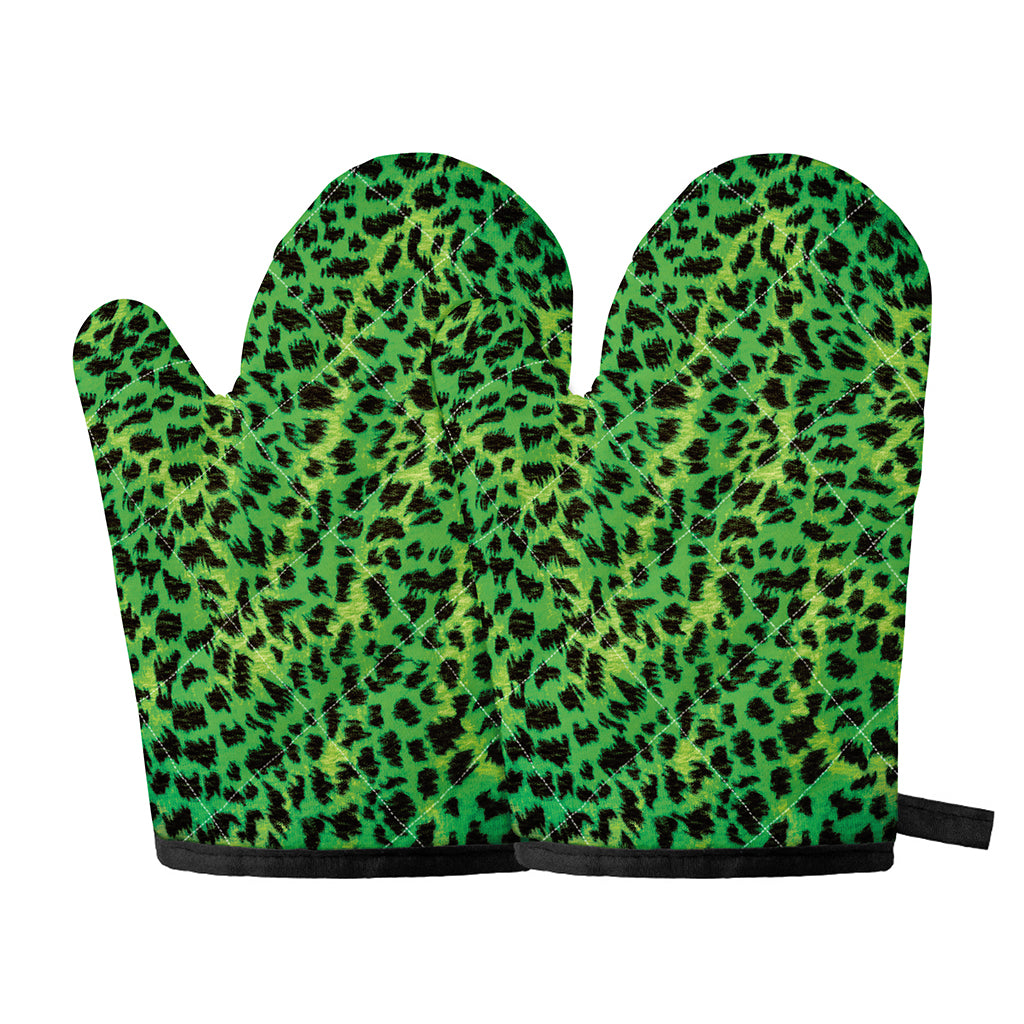 Green And Black Cheetah Print Oven Mitts