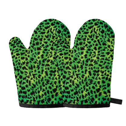 Green And Black Cheetah Print Oven Mitts