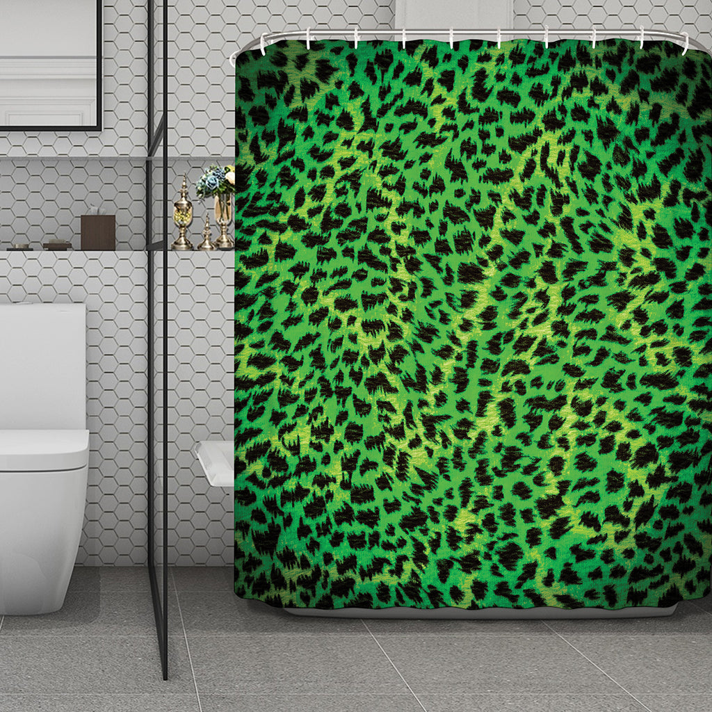 Green And Black Cheetah Print Polyester Shower Curtain