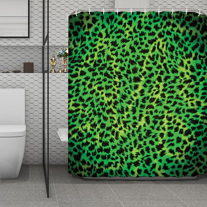 Green And Black Cheetah Print Polyester Shower Curtain