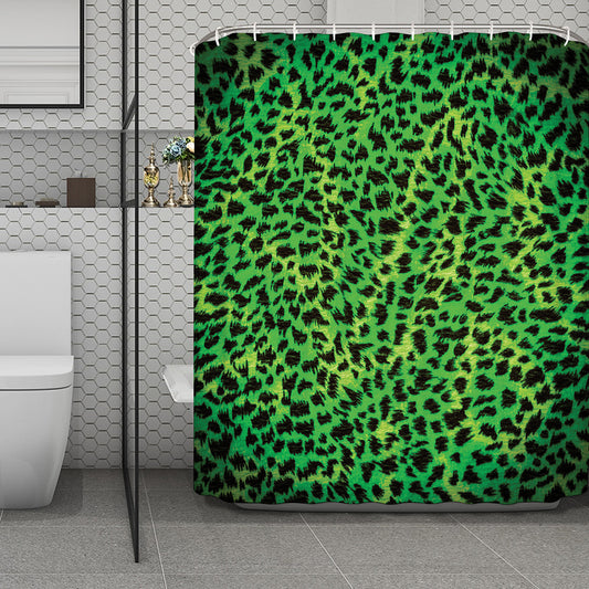 Green And Black Cheetah Print Polyester Shower Curtain