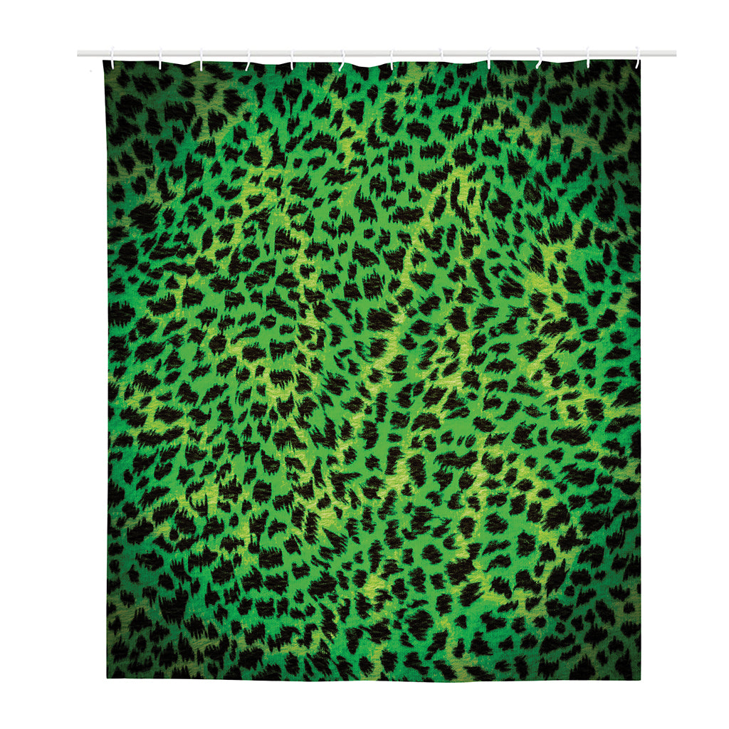 Green And Black Cheetah Print Polyester Shower Curtain