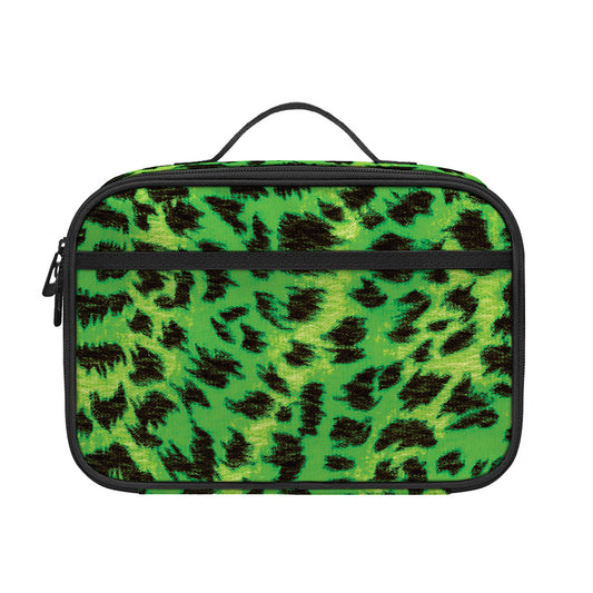 Green And Black Cheetah Print Portable Lunch Bag