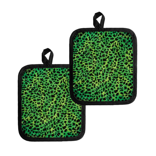 Green And Black Cheetah Print Pot Holders