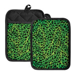 Green And Black Cheetah Print Pot Holders With Pocket
