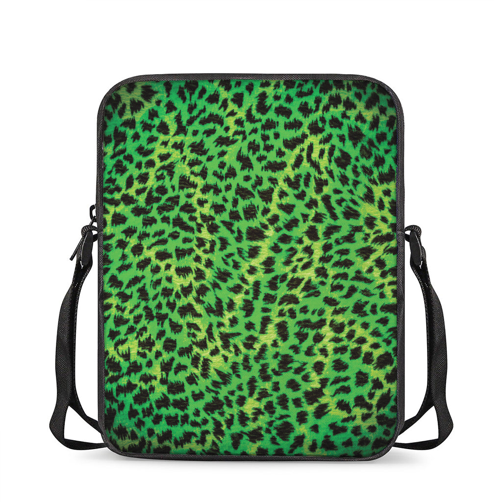 Green And Black Cheetah Print Rectangular Crossbody Bag