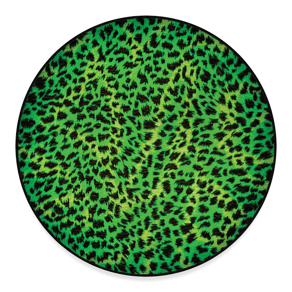 Green And Black Cheetah Print Round Floor Mat
