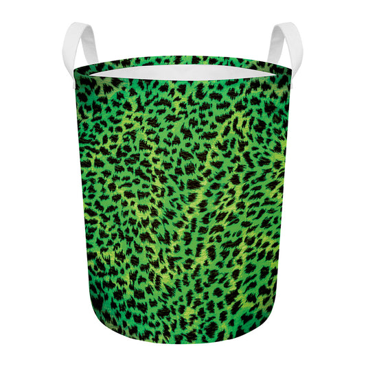 Green And Black Cheetah Print Round Laundry Basket