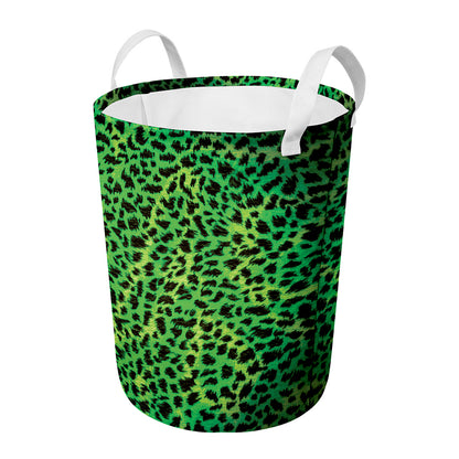 Green And Black Cheetah Print Round Laundry Basket