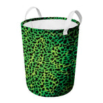 Green And Black Cheetah Print Round Laundry Basket