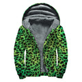 Green And Black Cheetah Print Sherpa Lined Zip Up Hoodie