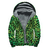 Green And Black Cheetah Print Sherpa Lined Zip Up Hoodie