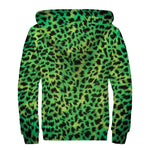 Green And Black Cheetah Print Sherpa Lined Zip Up Hoodie