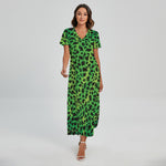 Green And Black Cheetah Print Short Sleeve Maxi Dress