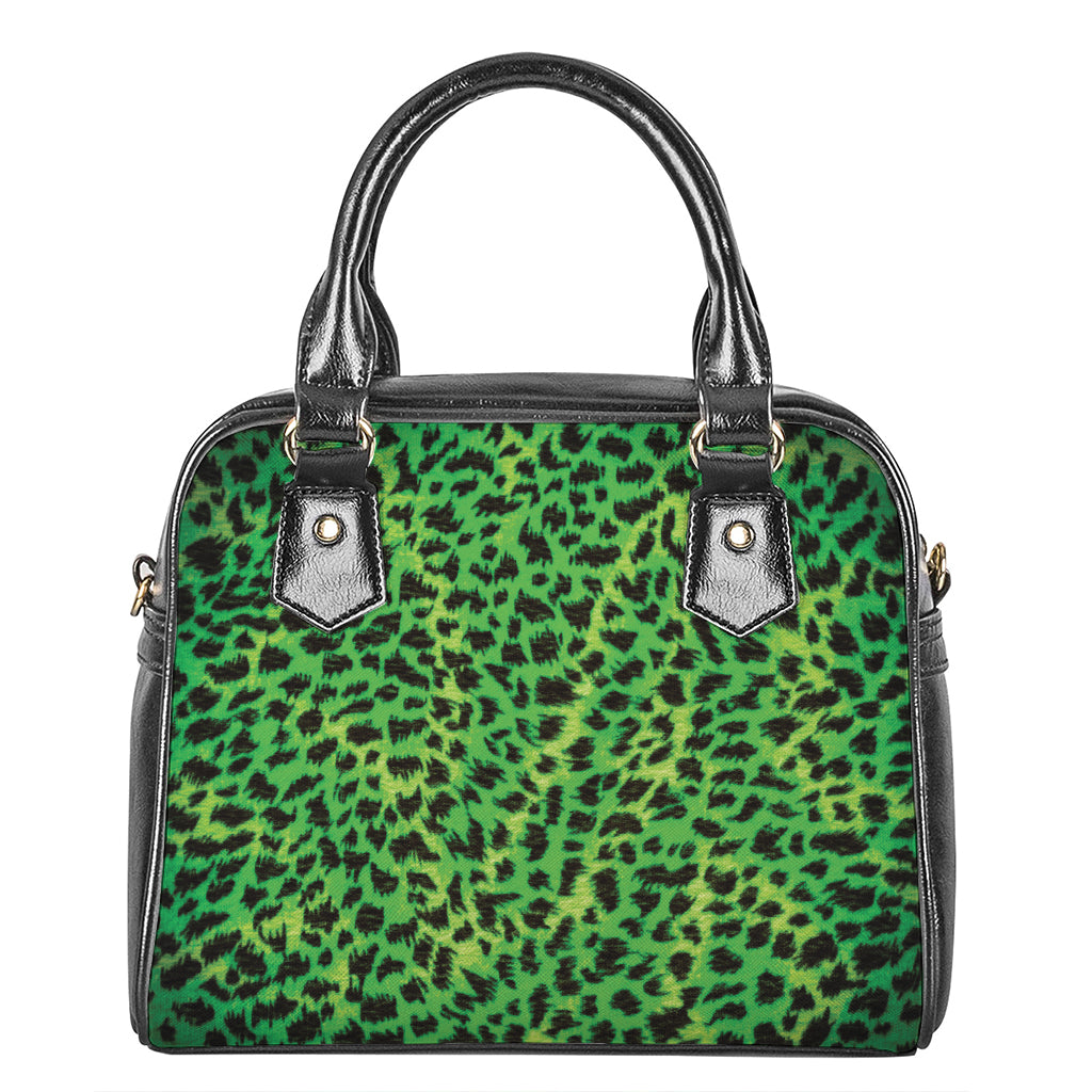 Green And Black Cheetah Print Shoulder Handbag