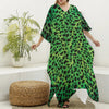 Green And Black Cheetah Print Silk V-Neck Kaftan Dress