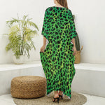 Green And Black Cheetah Print Silk V-Neck Kaftan Dress