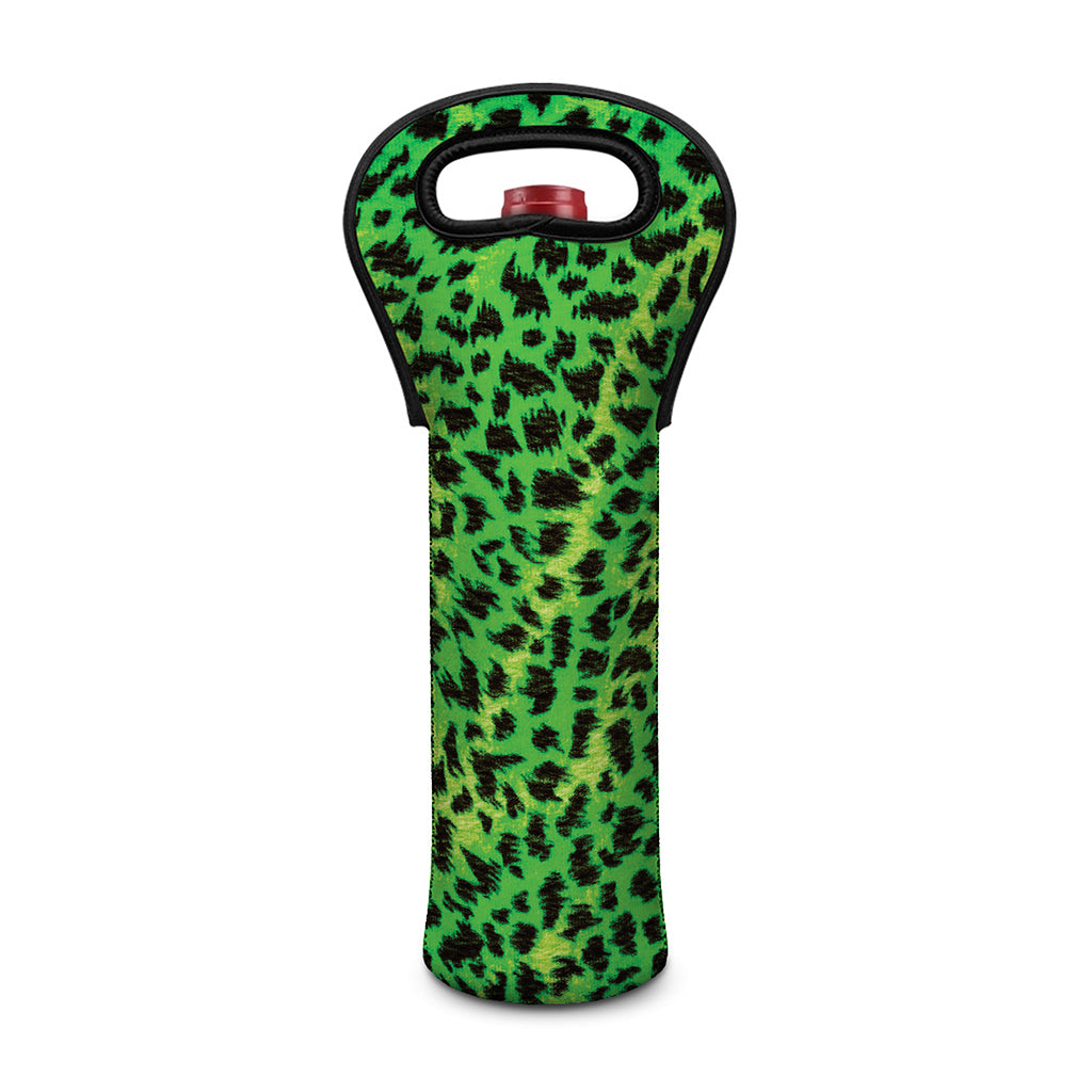 Green And Black Cheetah Print Single Neoprene Wine Tote