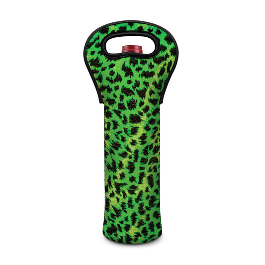 Green And Black Cheetah Print Single Neoprene Wine Tote