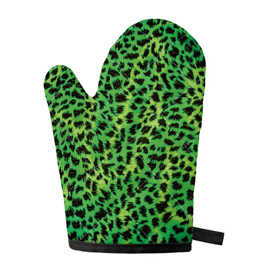 Green And Black Cheetah Print Single Oven Mitt