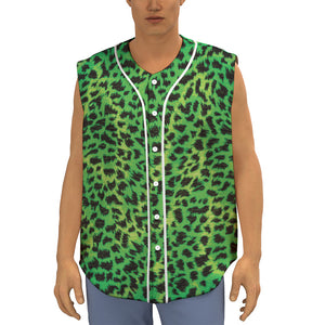 Green And Black Cheetah Print Sleeveless Baseball Jersey