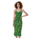 Green And Black Cheetah Print Slim Fit Midi Cami Dress