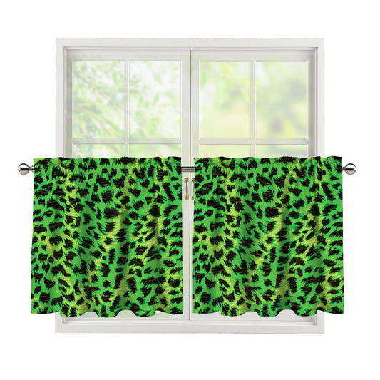 Green And Black Cheetah Print Tier Curtains