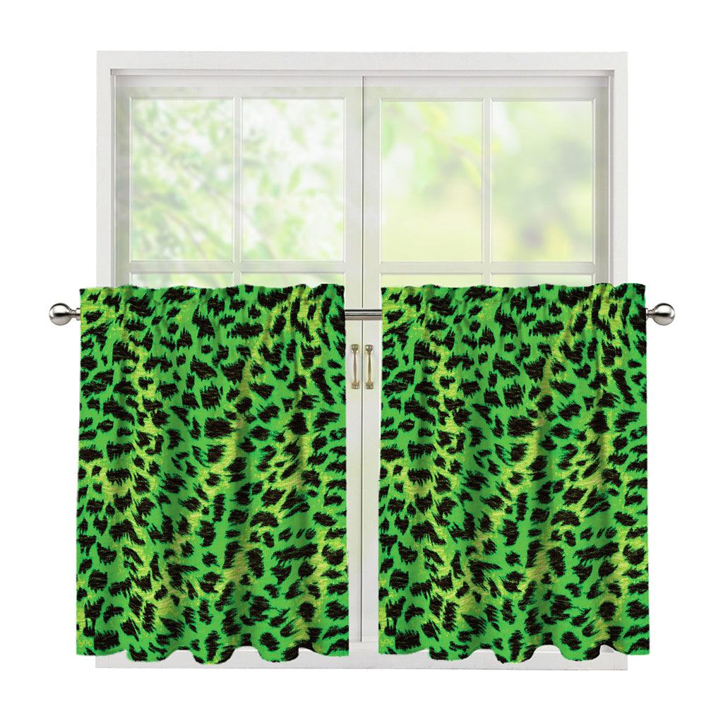 Green And Black Cheetah Print Tier Curtains