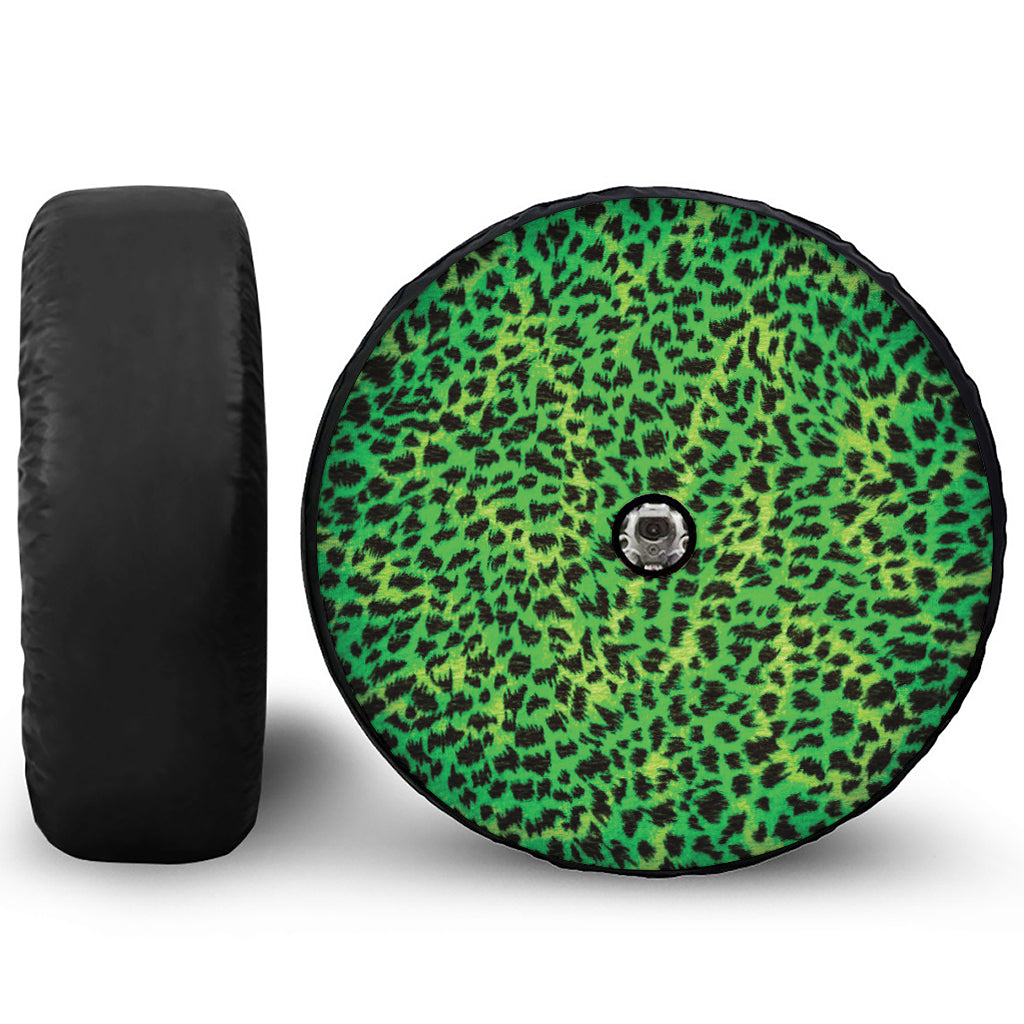 Green And Black Cheetah Print Tire Cover With Camera Hole