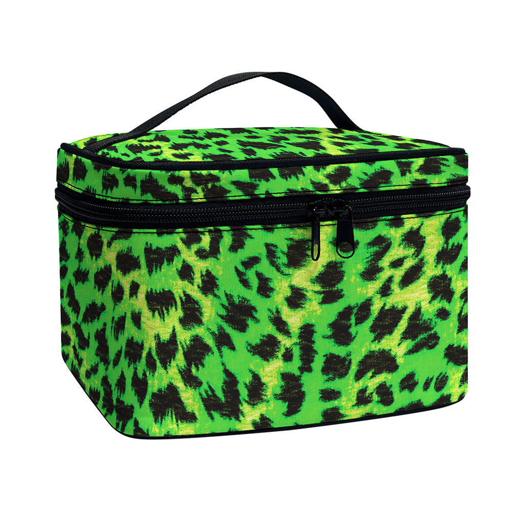 Green And Black Cheetah Print Travel Makeup Bag
