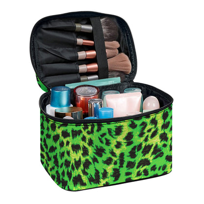 Green And Black Cheetah Print Travel Makeup Bag
