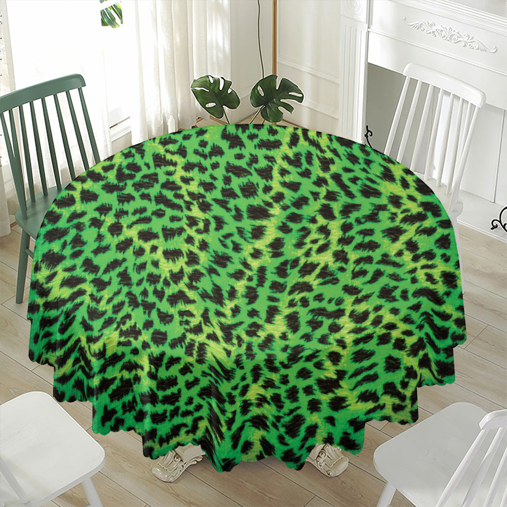 Green And Black Cheetah Print Waterproof Round Tablecloth